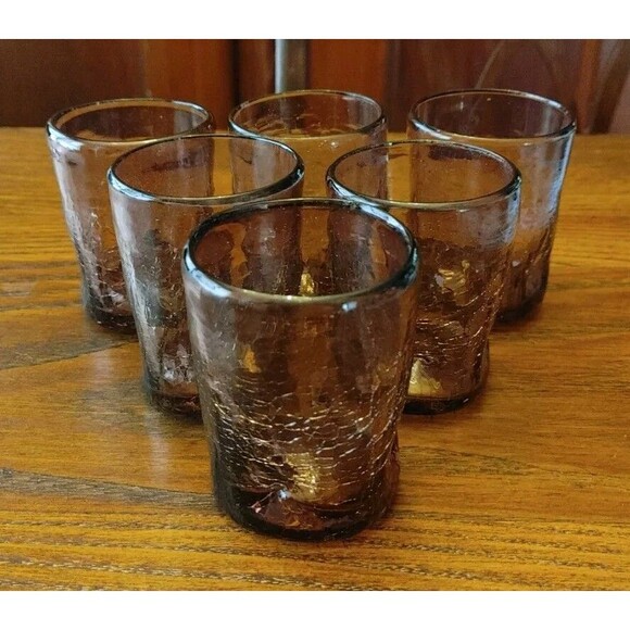 Set of 6 HANDBLOWN Amethyst Thumbprint Tumbler Glasses VGC - Picture 4 of 8